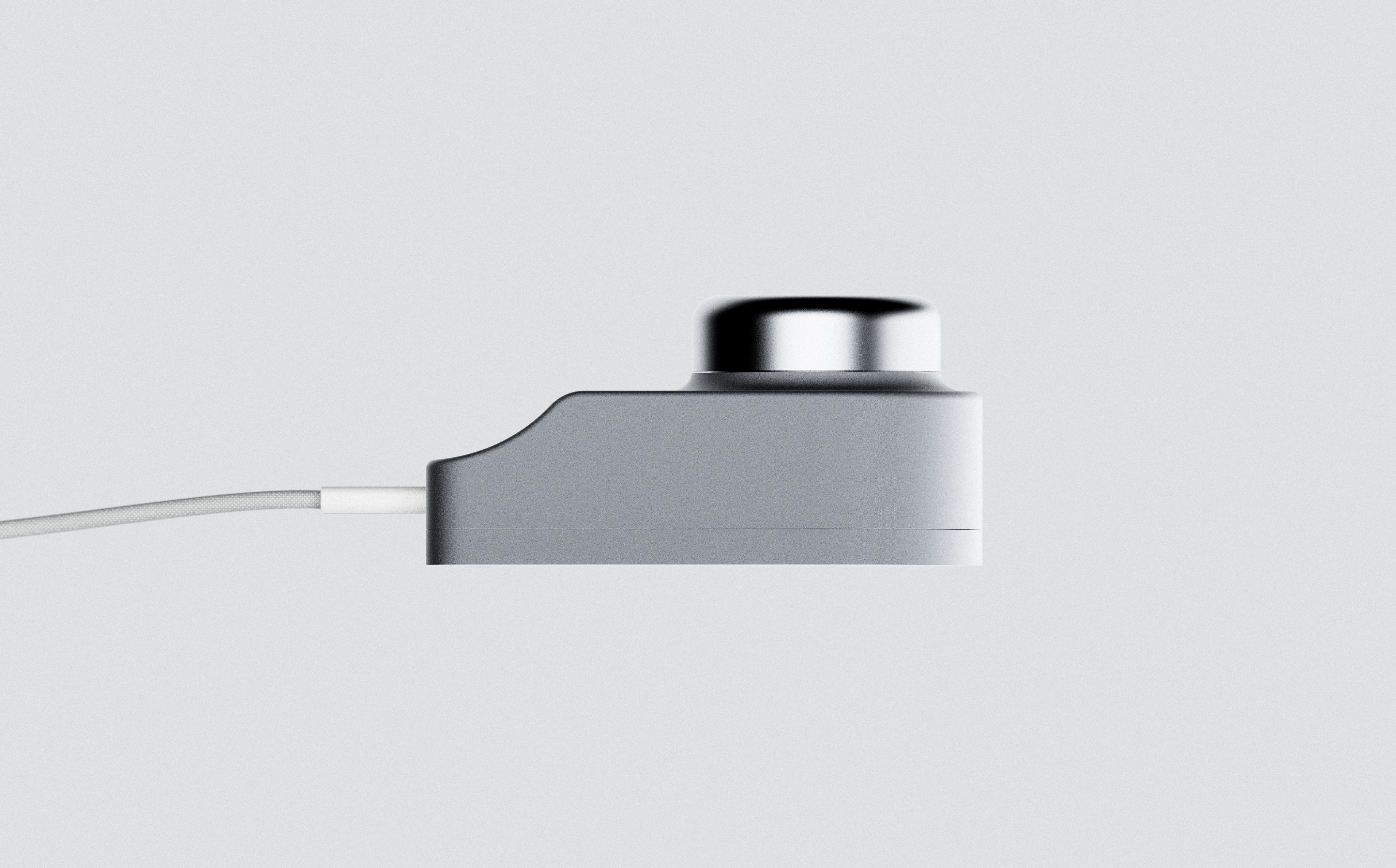 CAD rendering of a handheld audio device.